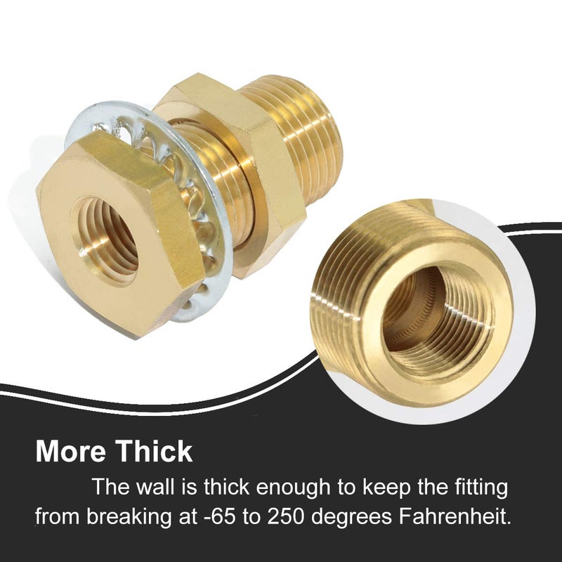 Boeray 2pcs Brass Bulkhead Fittings 1/4â€ NPT Female to 1/4â€ NPT Female Thread Bulkhead Straight Connector Brass Coupling 1.5â€ Length Outer Diameter 3/4â€-16 Bulkhead Tank Air Hose Line Pipe Fittings - Image 3